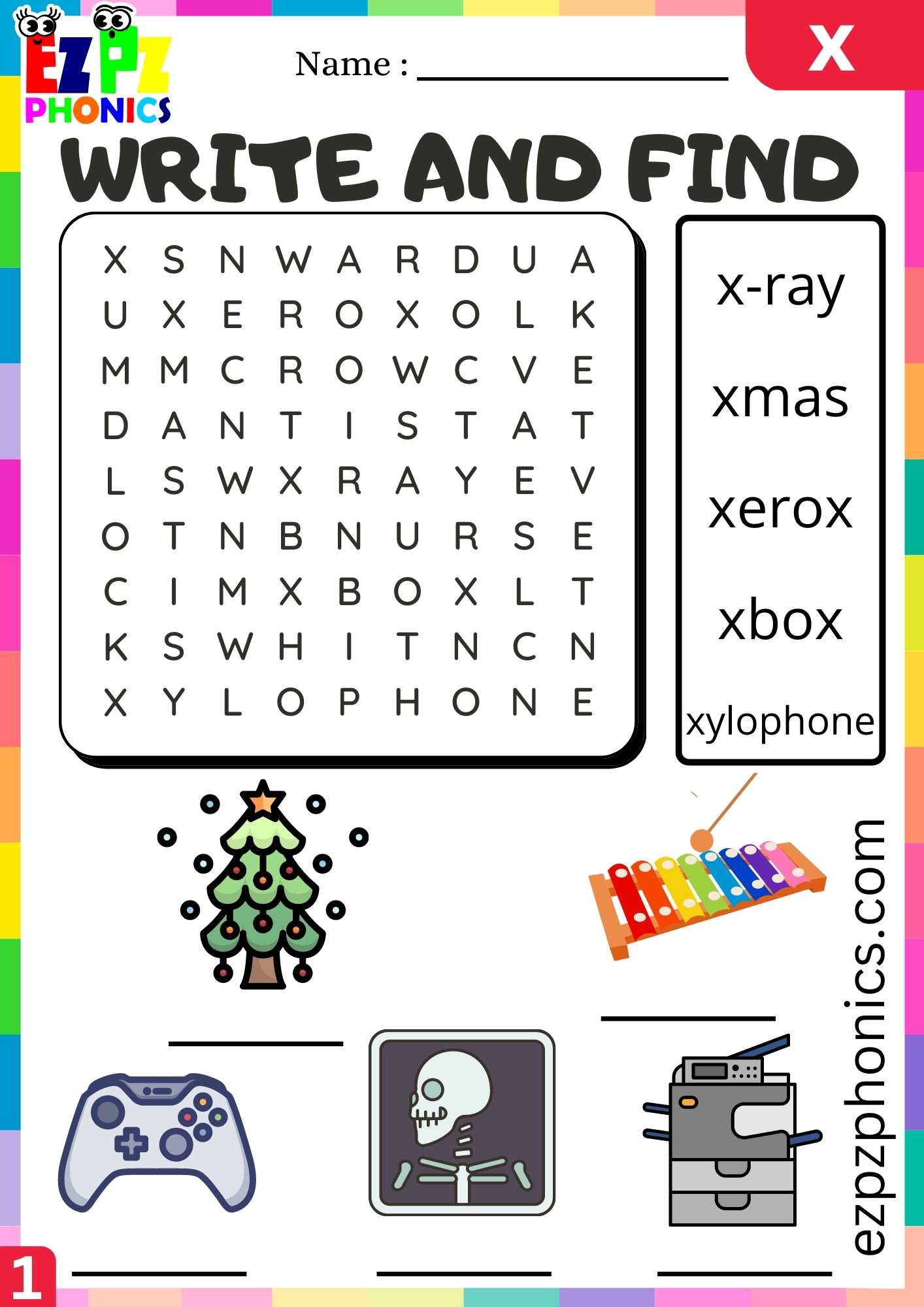 Letter X Write And Find Beginning Sounds Worksheet